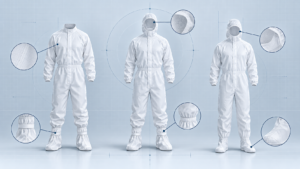 Illustrative comparison of generic cleanroom coverall configuration concepts; not product-specific.